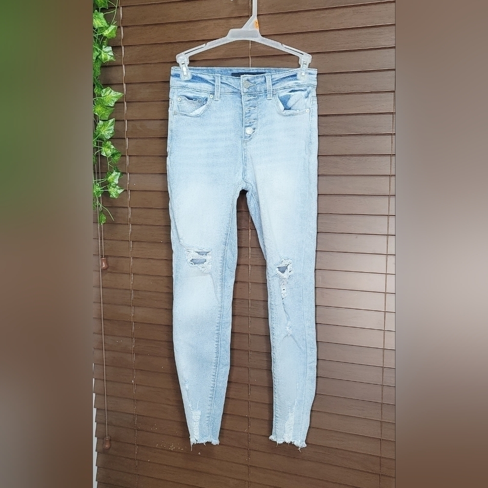 Indigo Rein Button Fly High-rise Distressed Cropped Skinny Women's Jeans Size 1